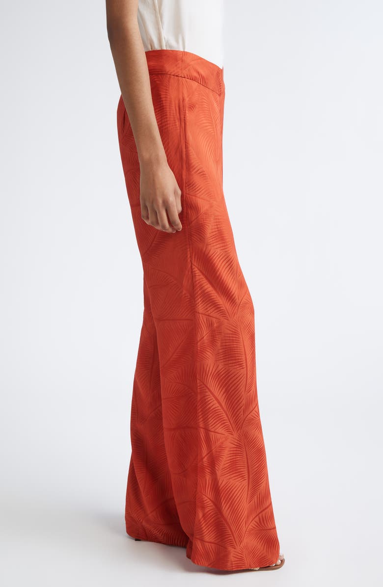 Johanna Ortiz Laid Back Energy Palm Jacquard Wide Leg Satin Pants, Alternate, color, Rust