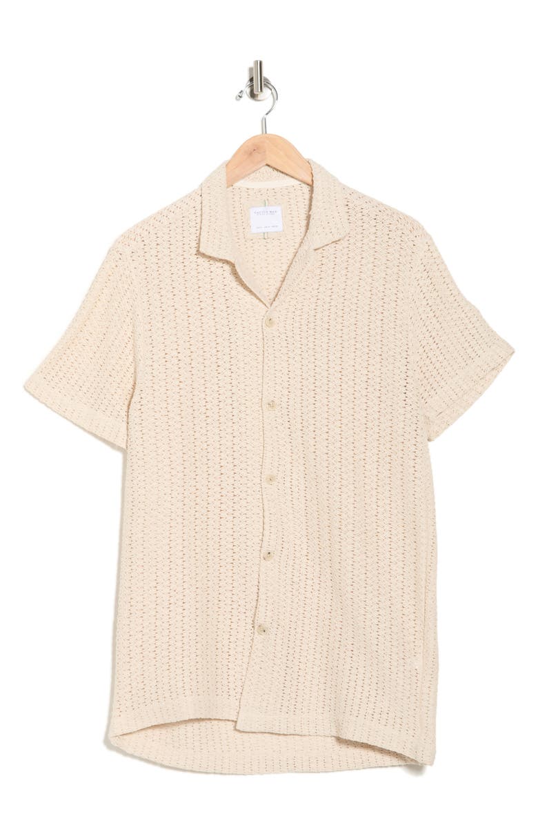 Cactus Man Stripe Open Stitch Camp Shirt, Alternate, color, Sand