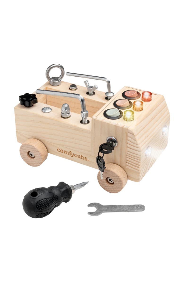 Comfy Cubs Busy Board Truck Toy Set for Kids 3+, Main, color, Natural Wood