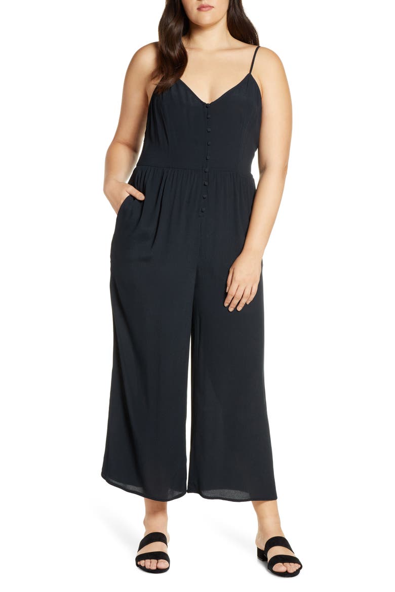 Button Front Jumpsuit, Alternate, color, BLACK