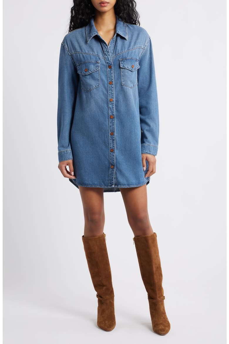 Oversize Long Sleeve Denim Shirtdress, Main, color, MEDIUM