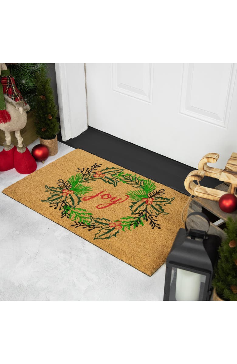 Northlight Natural Coir "Joy" Wreath Christmas Doormat 18" x 30", Alternate, color, 