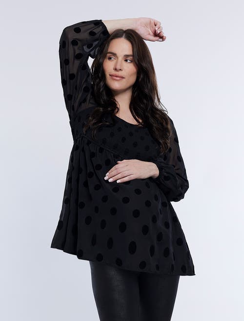 Motherhood Maternity Smocked Square Neck Long Sleeve Babydoll Maternity Top In Black