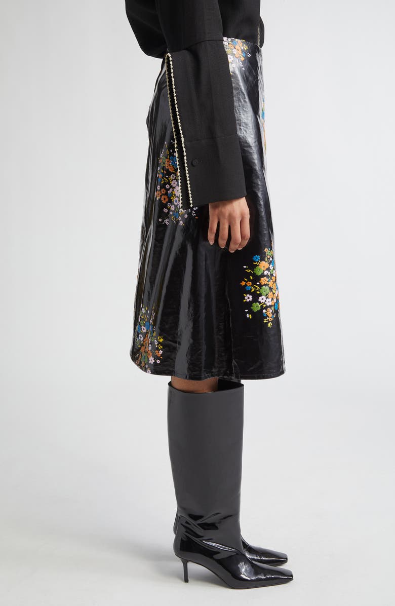 Jil Sander Bouquet Print Coated Linen Skirt, Alternate, color, 