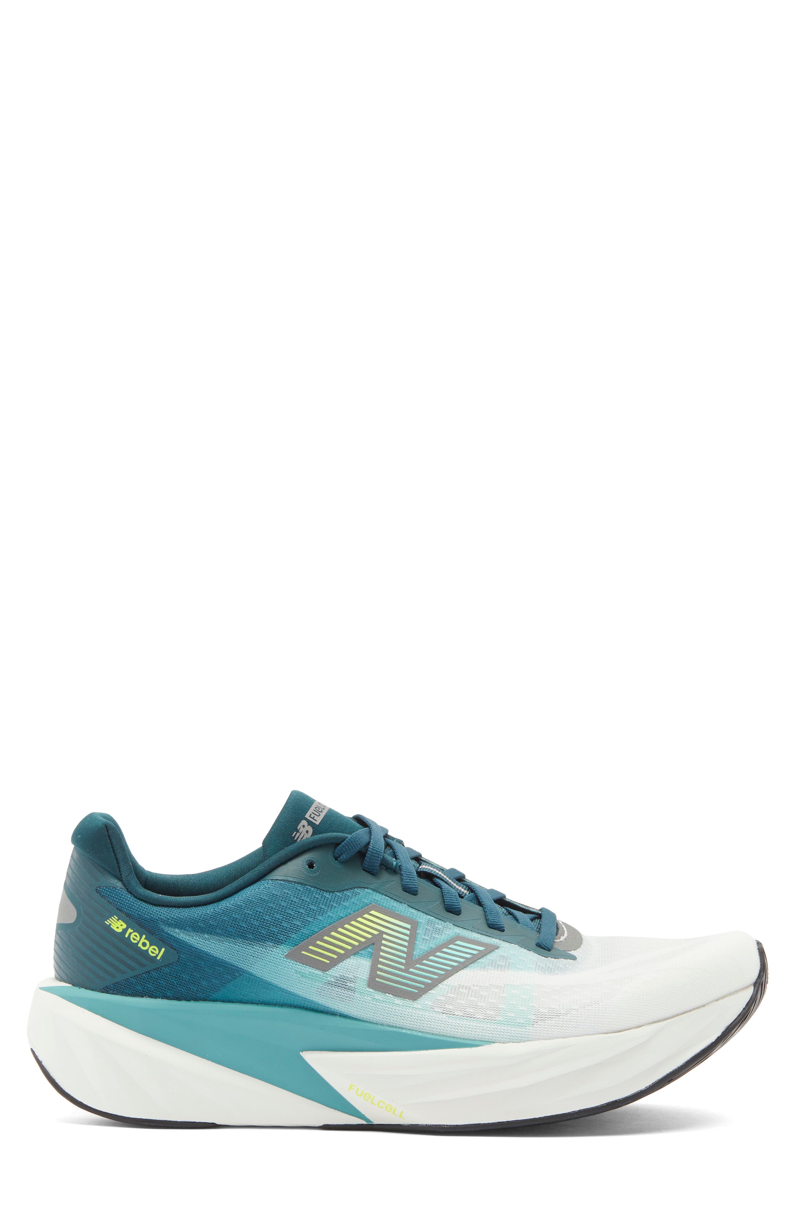New Balance FuelCell Rebel v5 Running Shoe, Alternate, color, Medusa Green/ Faded Teal