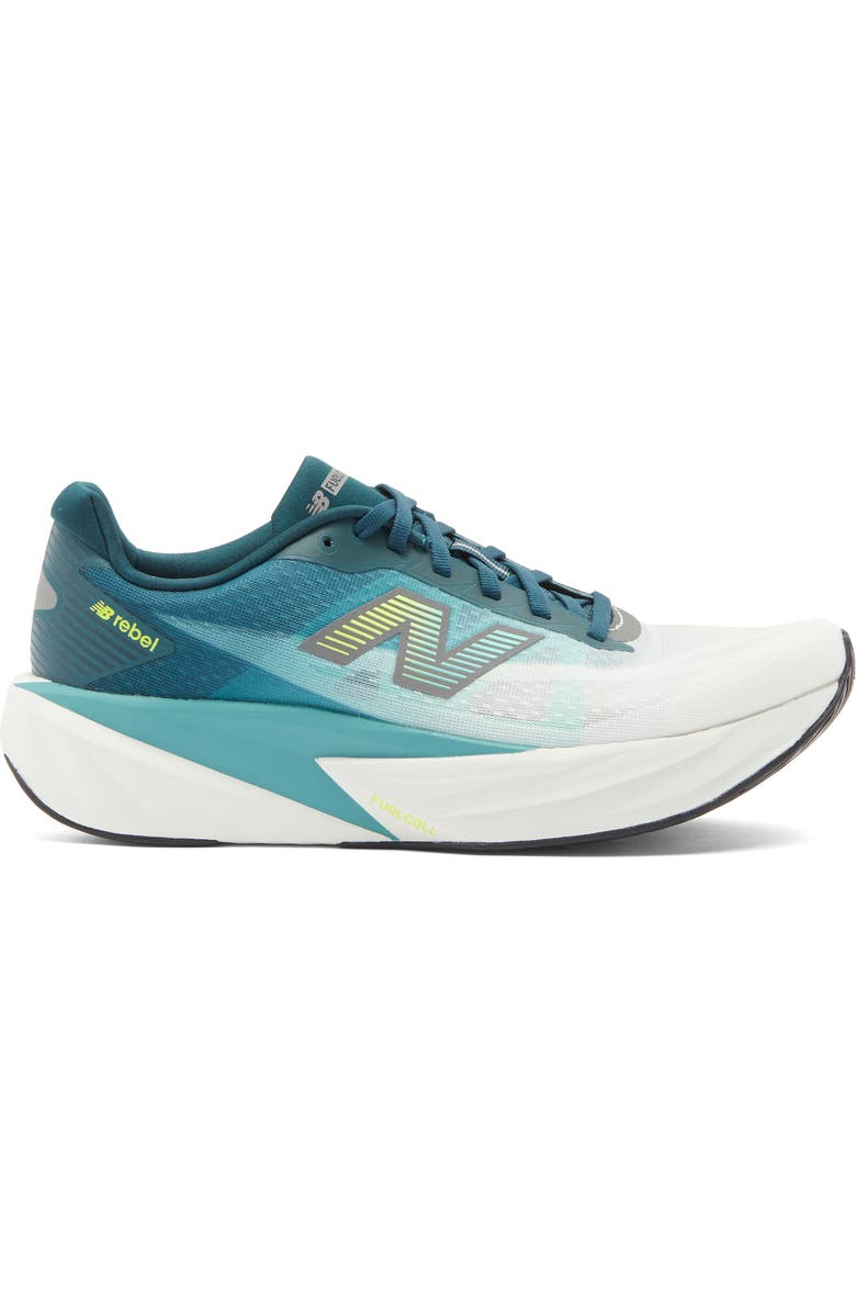 New Balance FuelCell Rebel v5 Running Shoe, Alternate, color, Medusa Green/ Faded Teal