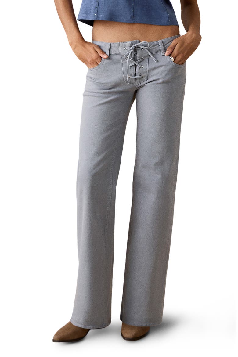 Lace-Up Low Rise Wide Leg Jeans, Main, color, BLUE