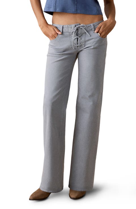 Lace-Up Low Rise Wide Leg Jeans