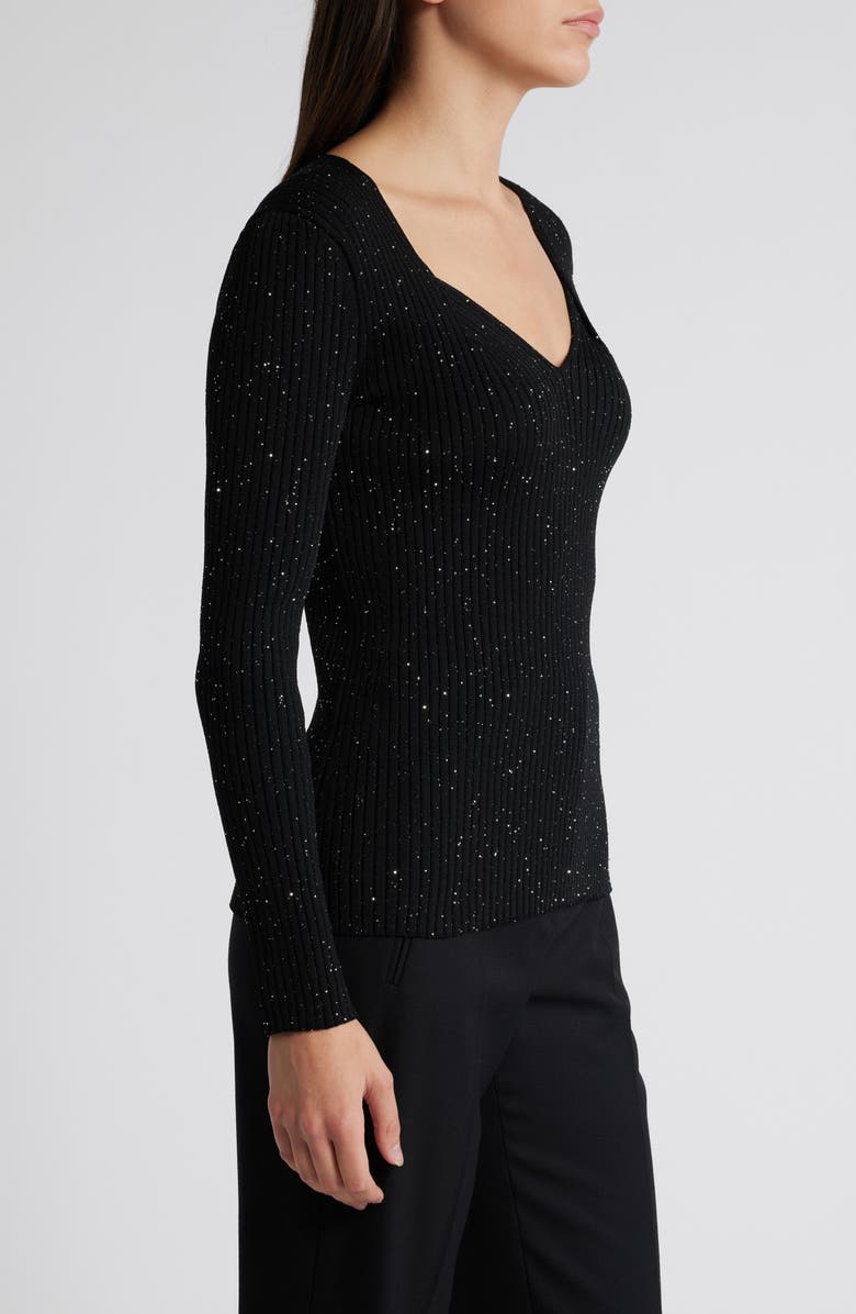 BOSS Ferim Sparkle Sweetheart Neck Rib Top, Alternate, color, Black