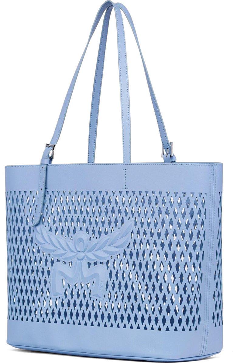 MCM Medium Himmel Shopper in Perforated Calfskin Leather, Alternate, color, Della Robbia Blue