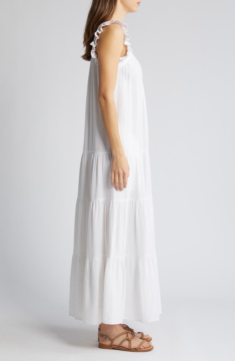 Caslon<sup>®</sup> Ruffle Tiered Cotton Maxi Sundress, Alternate, color, White