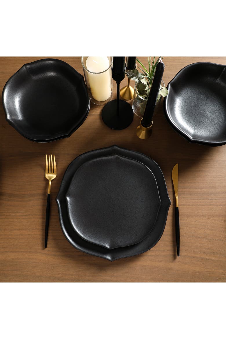 Baskerville Stoneware 12-Piece Dinnerware Set, Alternate, color, Black