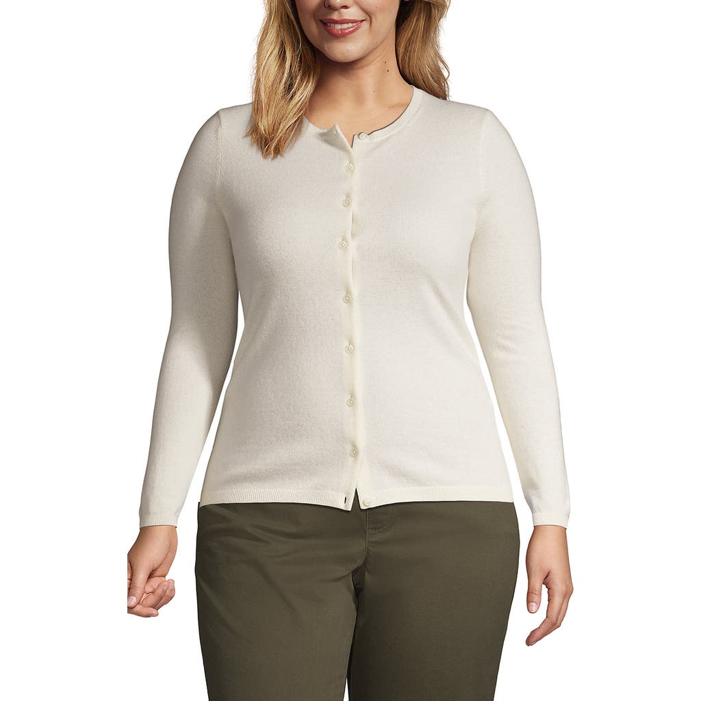 Lands' End Plus Size Cashmere Cardigan Sweater In White