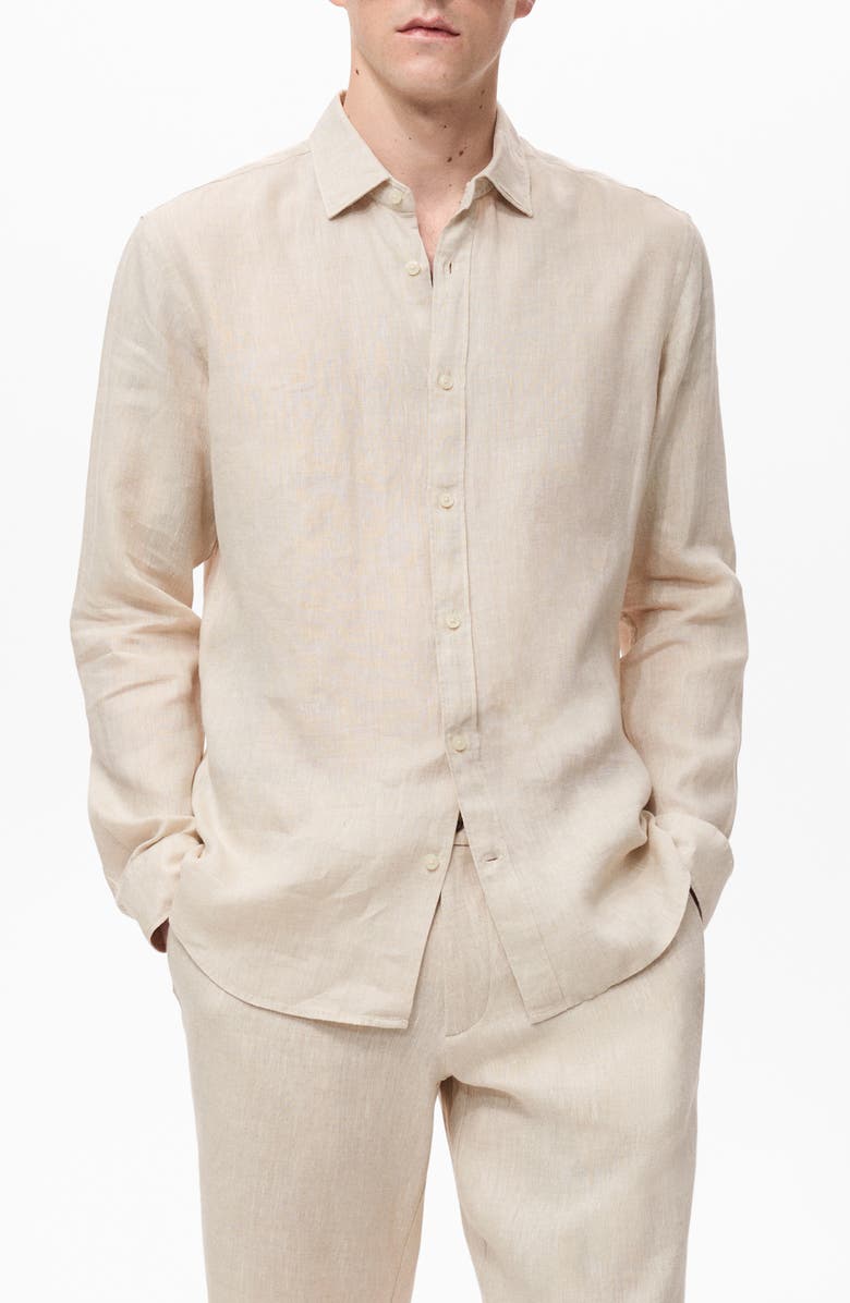 MANGO Classic Fit Linen Button-Up Shirt, Main, color, Sand