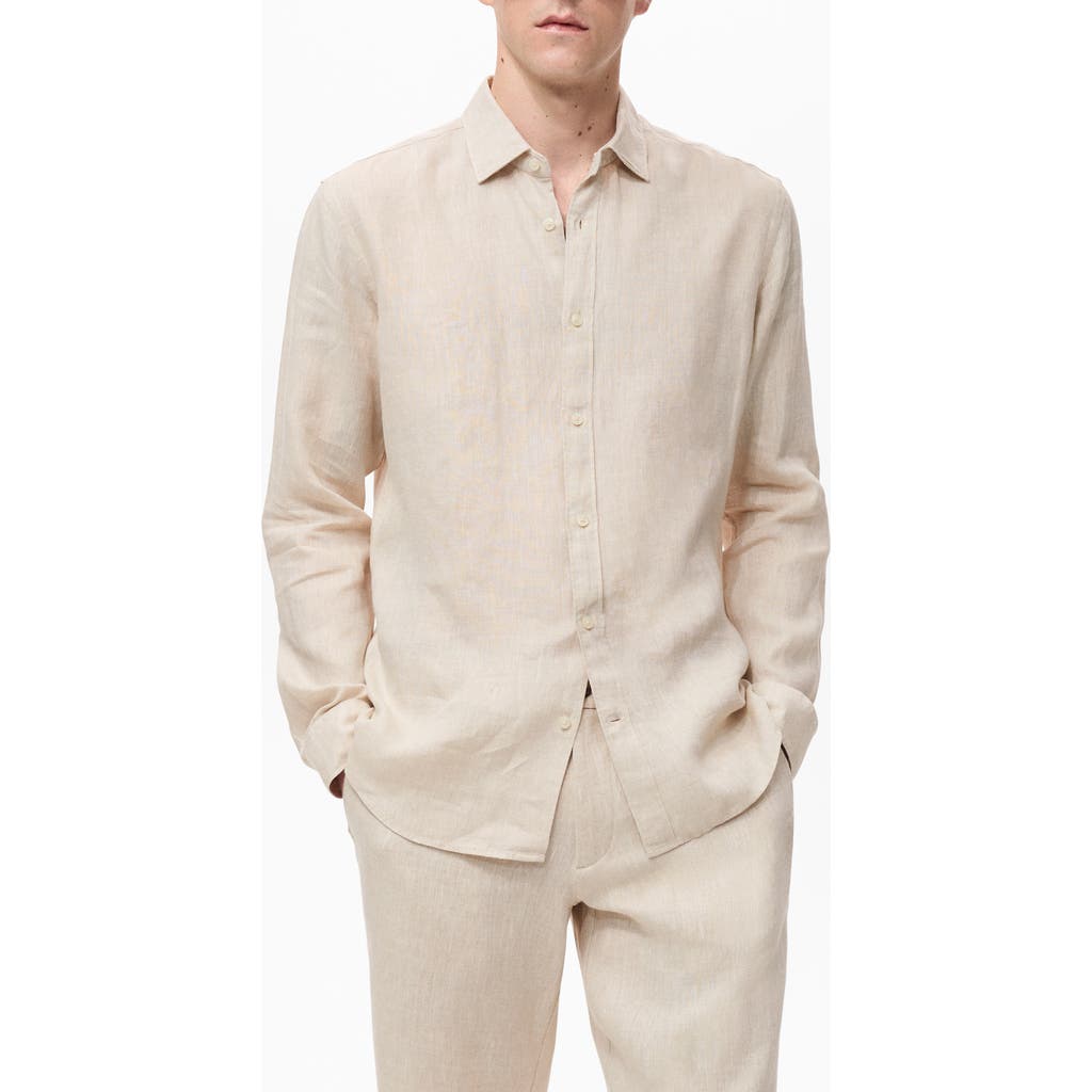 Mango Classic Fit Linen Button-up Shirt In Neutral