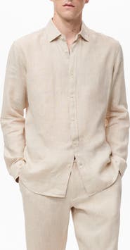 MANGO Classic Fit Linen Button-Up Shirt