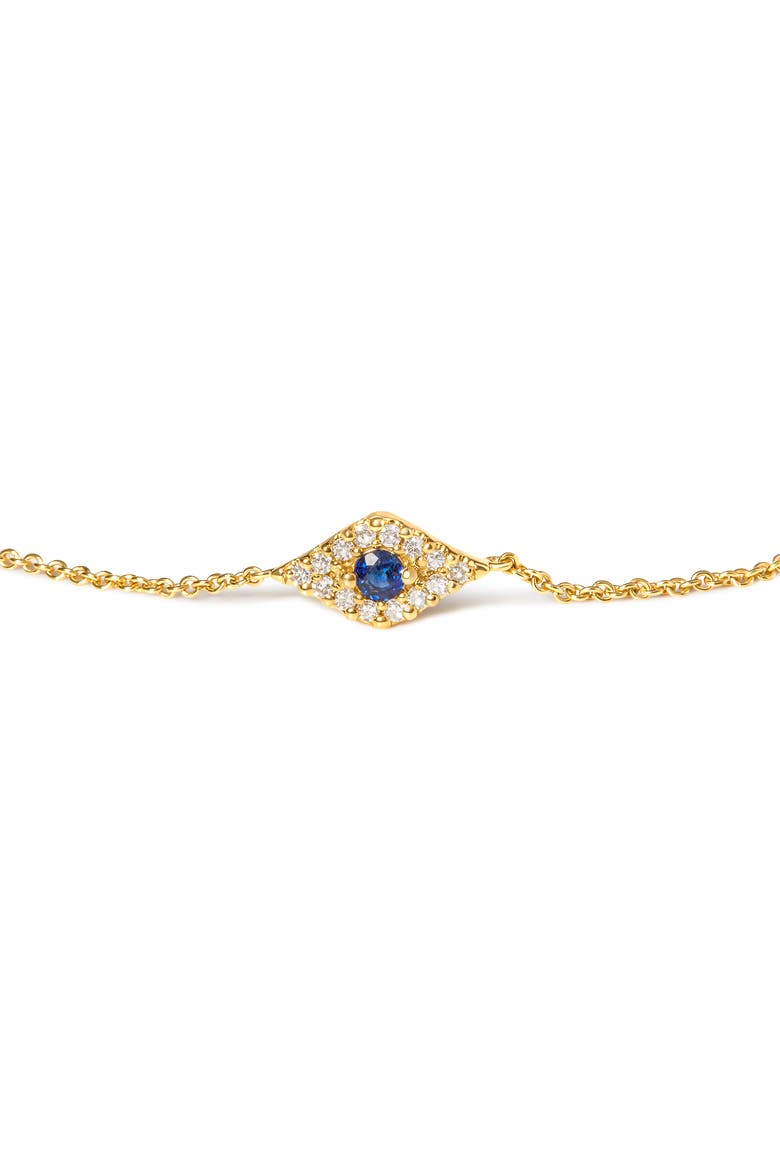 10K Yellow Gold Blue Sapphire and Diamond Accent Evil Eye Station Link Bracelet, Alternate, color, Yellow