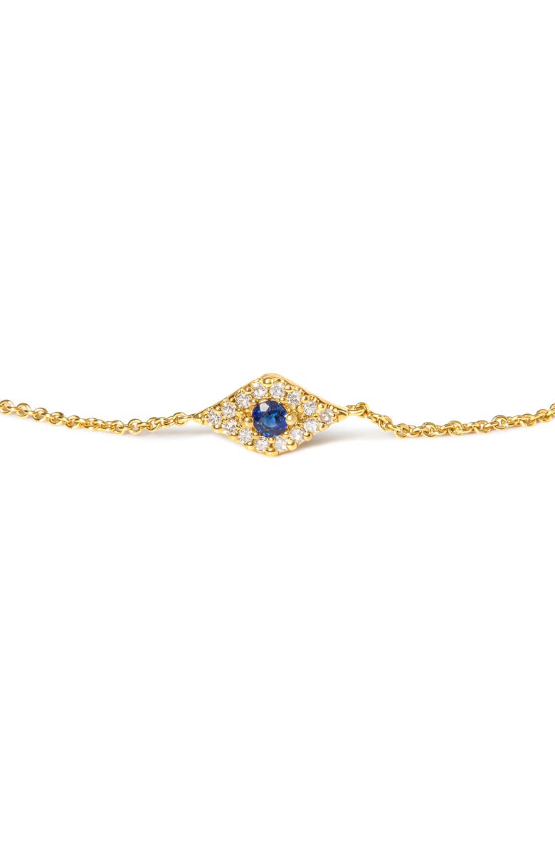 Haus of Brilliance 10K Yellow Gold Blue Sapphire and Diamond Accent Evil Eye Station Link Bracelet, Alternate, color, Yellow