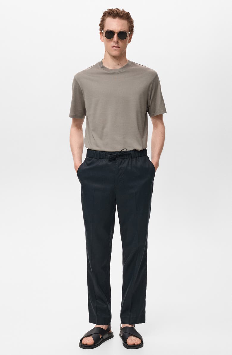 MANGO Slim Fit Drawstring Waist Pants, Alternate, color, Navy