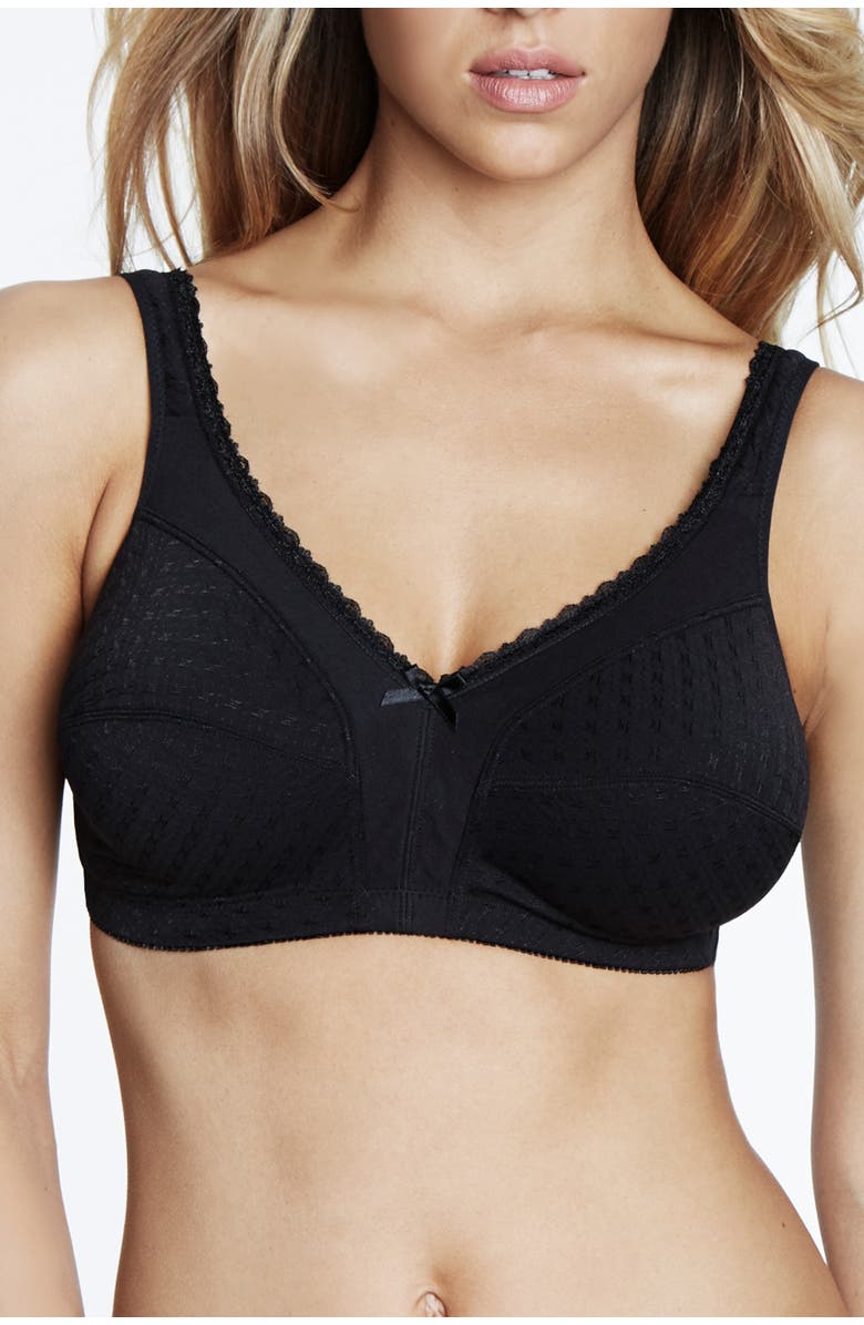 Dominique Intimates Marcelle Wire Free Cotton Comfort Bra, Main, color, Black