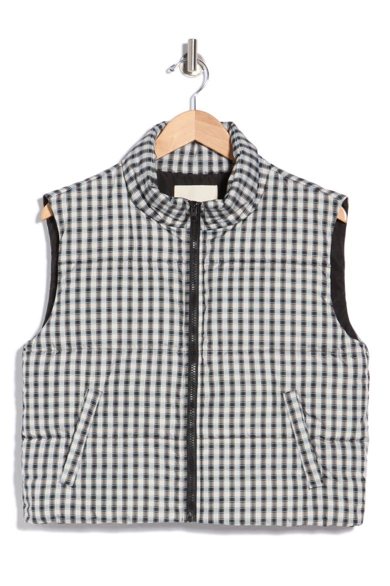 Gingham Puffer Vest, Alternate, color, BLACK TAUPE