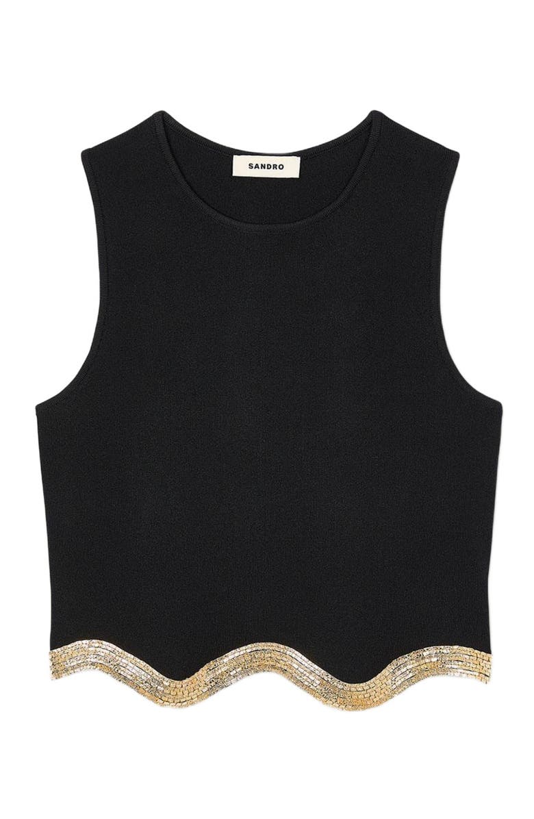 SANDRO Cropped sweater with chain detail, Alternate, color, Black