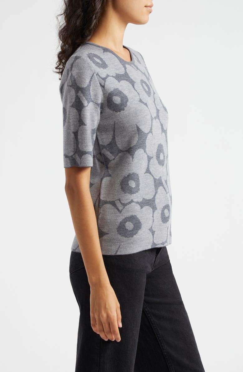 Marimekko Kehys Unikko Short Sleeve Wool Sweater, Alternate, color, Grey Dark Grey