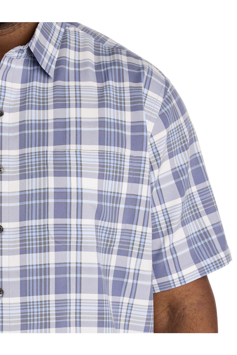 Big & Tall Plaid Microfiber Sport Shirt, Alternate, color, BLUE