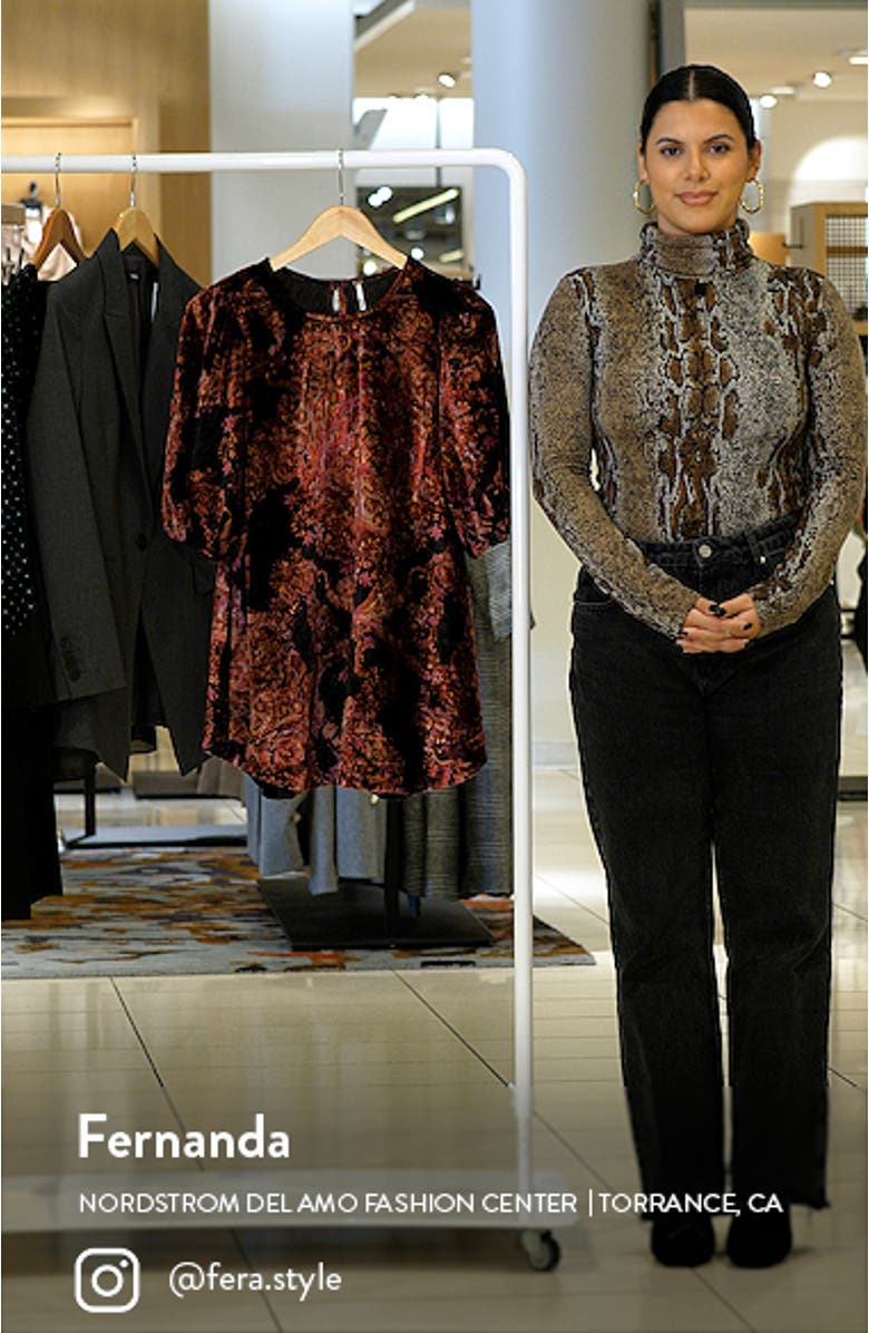 Maye Print Puff Sleeve Velvet Tunic Top, sales video thumbnail