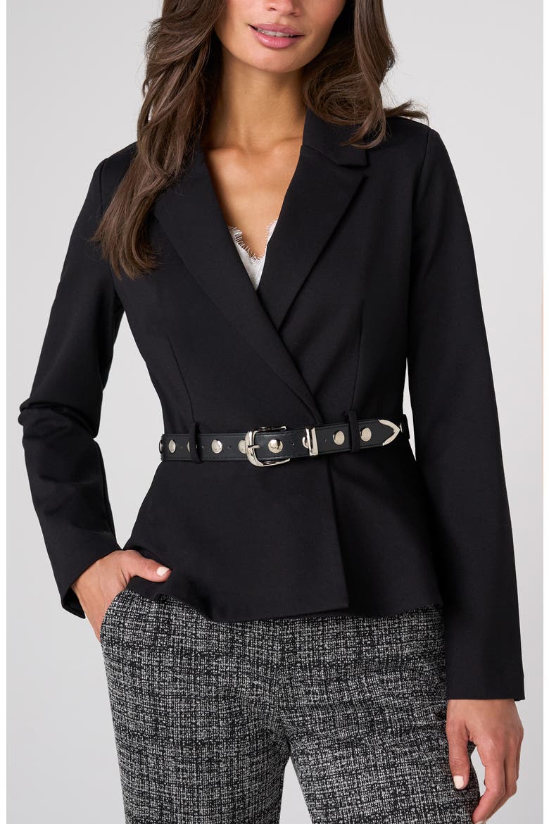 Belted Peplum Blazer, Main, color, BLACK