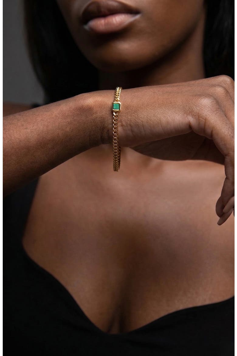 Pea Malachite Stone Curb Chain Bracelet in Gold, Alternate, color, Gold