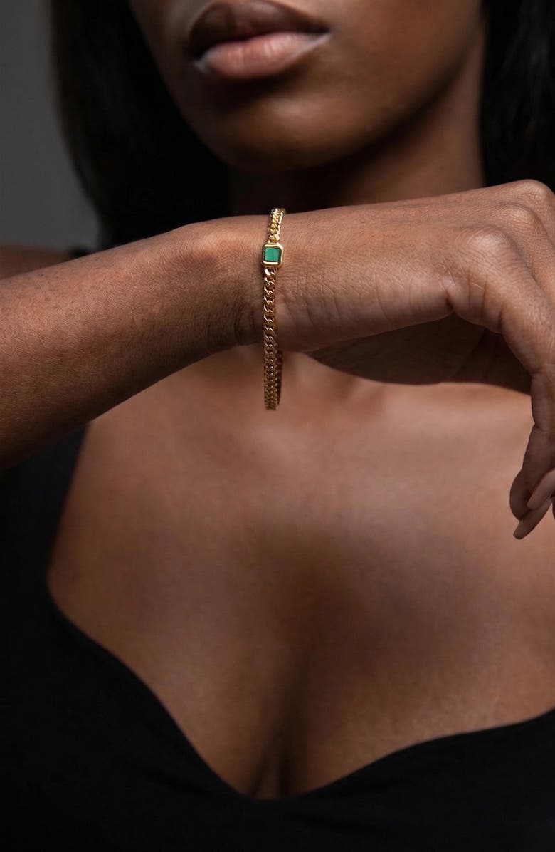 YOJ Pea Malachite Stone Curb Chain Bracelet in Gold, Alternate, color, Gold