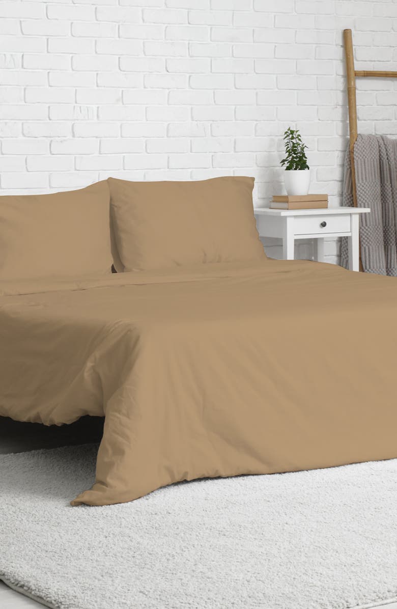 Luxury Home Solid Beige Microfiber Duvet Cover Set, Alternate, color, Beige