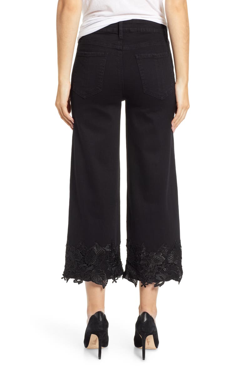 Lace Hem Wide Leg Crop Jeans, Alternate, color, BLACK