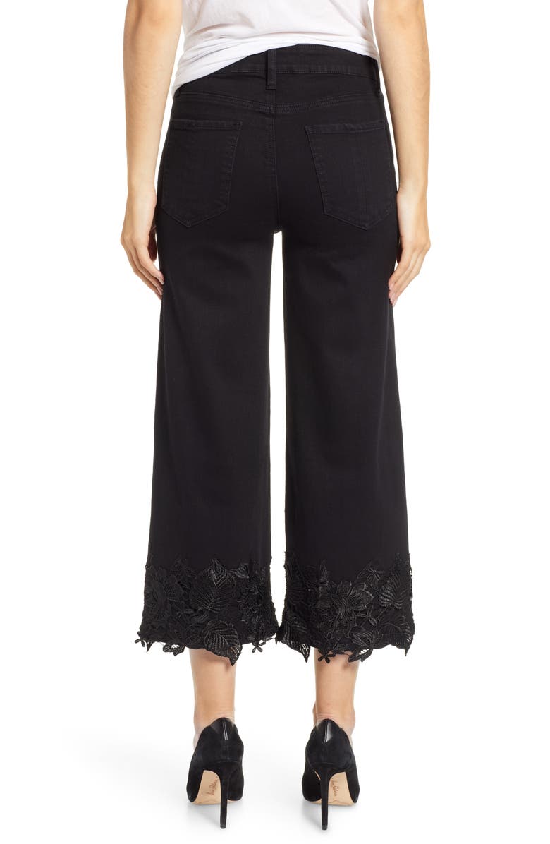 Prosperity Denim Lace Hem Wide Leg Crop Jeans, Alternate, color,