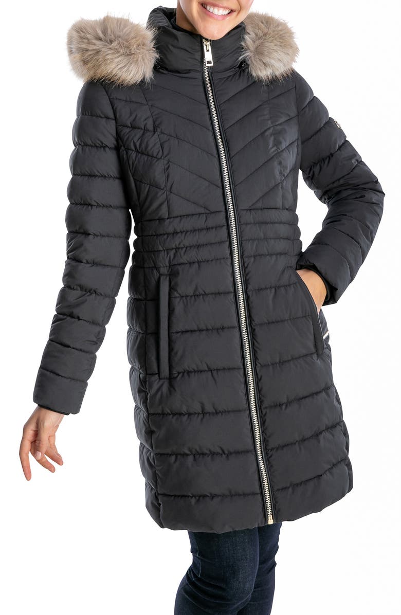 Michael Kors Faux Fur Trim Quilted Puffer Jacket, Main, color, 