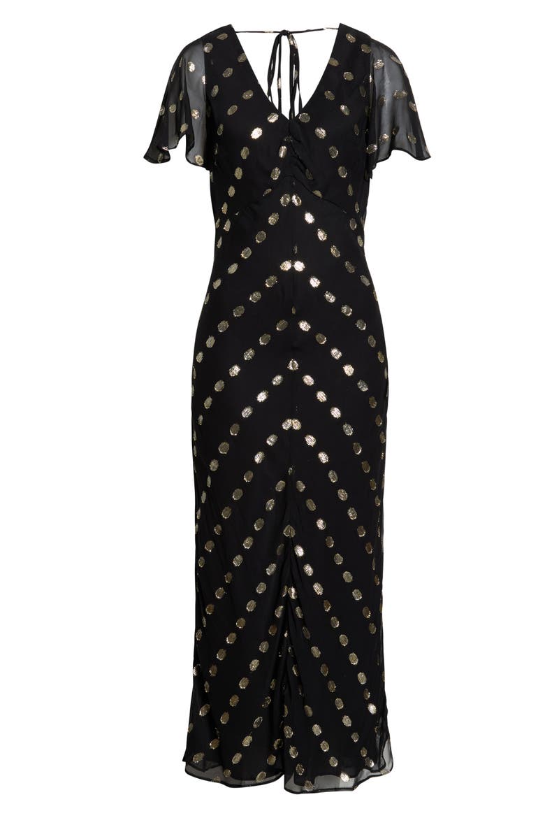 Metallic Dot Tie Back Maxi Dress, Alternate, color, RICH BLACK