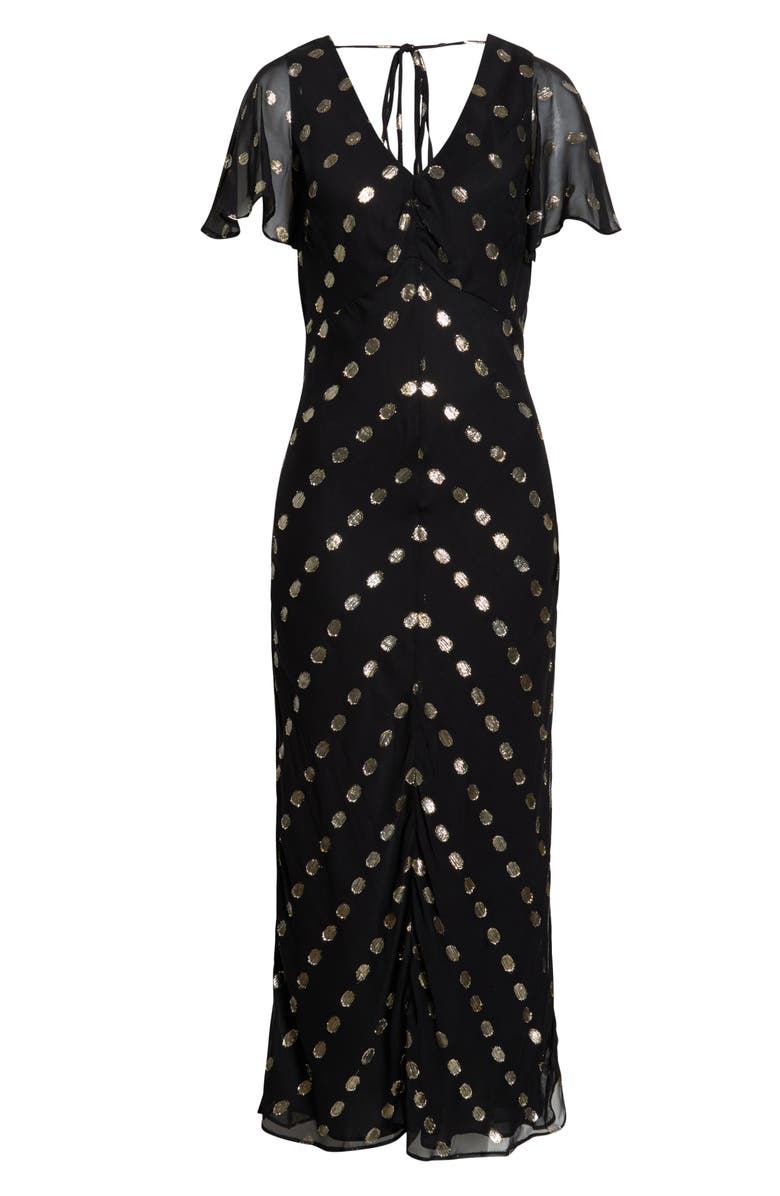 Halogen<sup>®</sup> Metallic Dot Tie Back Maxi Dress, Alternate, color, Rich Black