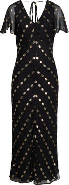 Halogen® Metallic Dot Tie Back Maxi Dress