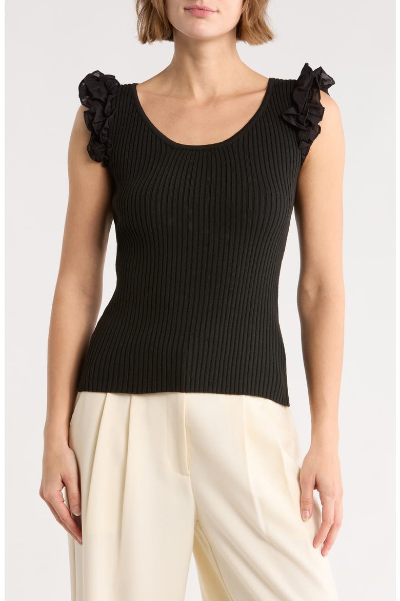 Decla Ruffle Sleeve Knit Top, Main, color, BLACK