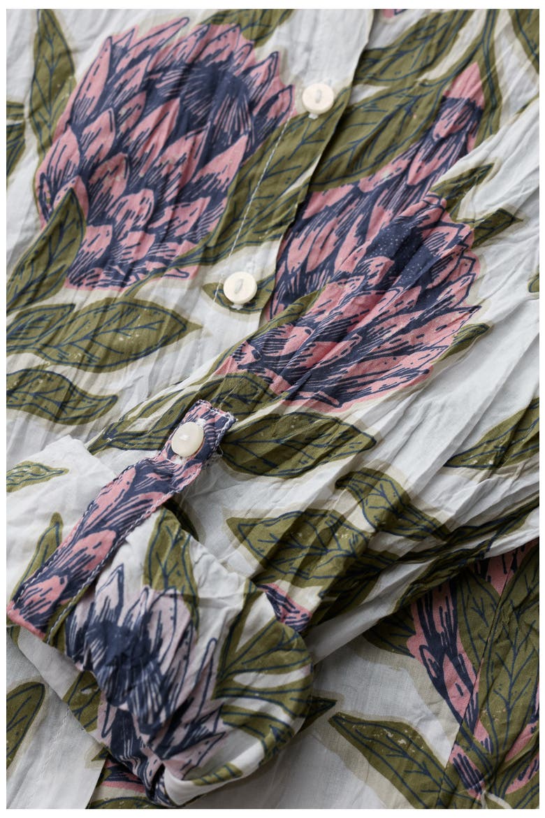 Larissa Crinkled Floral Organic Cotton Button-Up Shirt, Alternate, color, PROTEAS CHALK