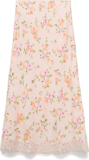 Christy Floral Lace Trim A-Line Midi Skirt