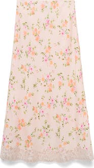 MANGO Christy Floral Lace Trim A-Line Midi Skirt