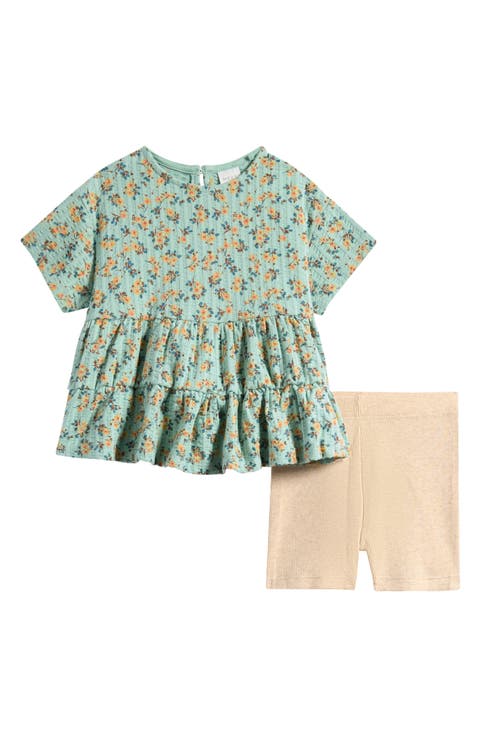 Floral Peplum Top & Cycle Shorts Set