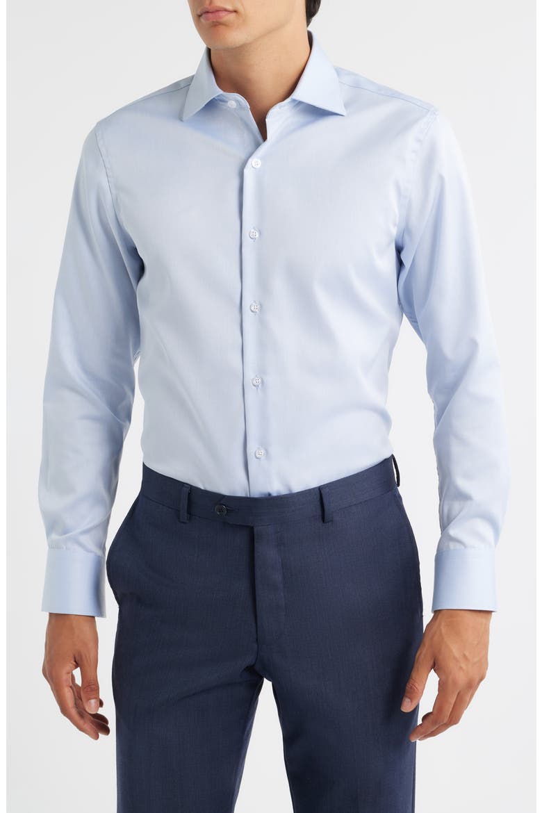 Trim Fit Twill Dress Shirt, Main, color, LIGHT BLUEDNU