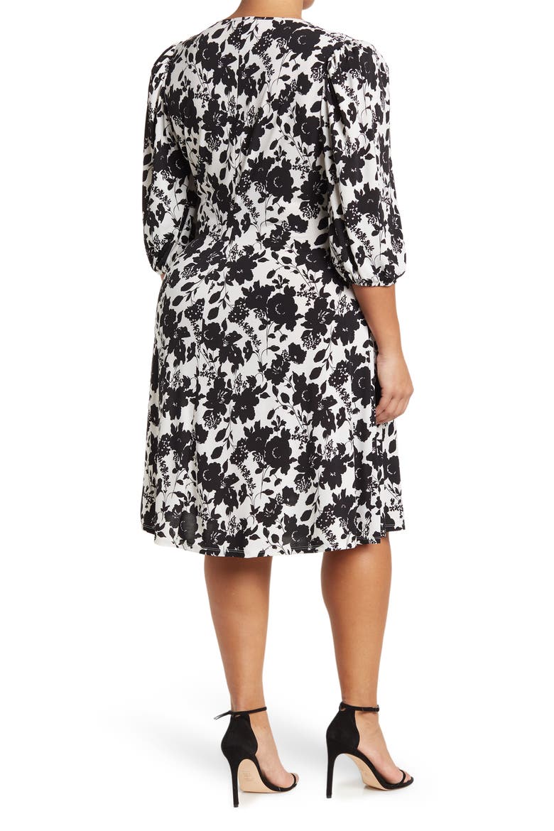 Amelia Side Ruched Surplice Dress, Alternate, color, BLACK/ WHITE FLORAL