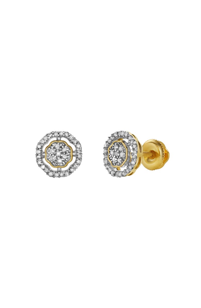 LuvMyJewelry Starlens L 10K Yellow Gold Cluster Diamond Unisex Earrings - 0.26 Cts, Main, color, 