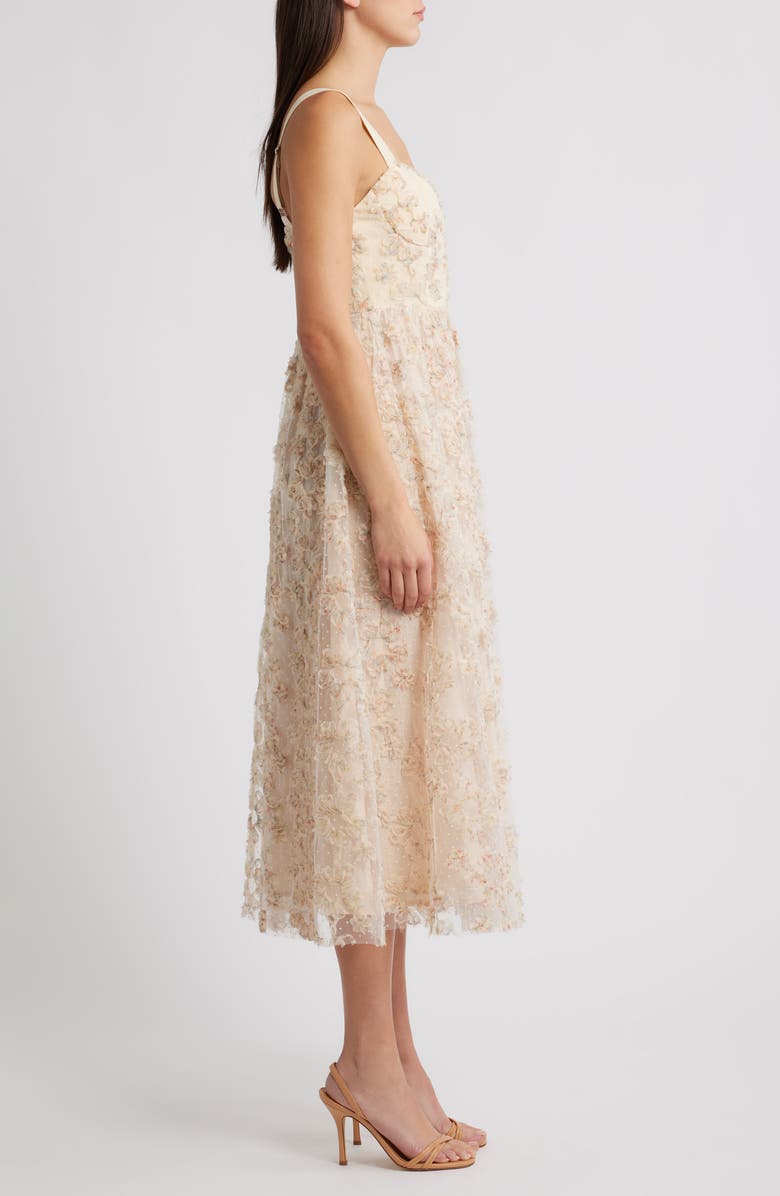 MOON RIVER Ruffle Sleeveless Midi Dress, Alternate, color, Tan Multi