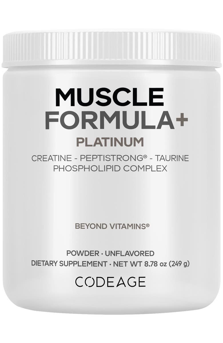 Codeage Muscle Formula+ Platinum Creatine Powder, PeptiStrong Fava Bean Protein Supplement, Main, color, White