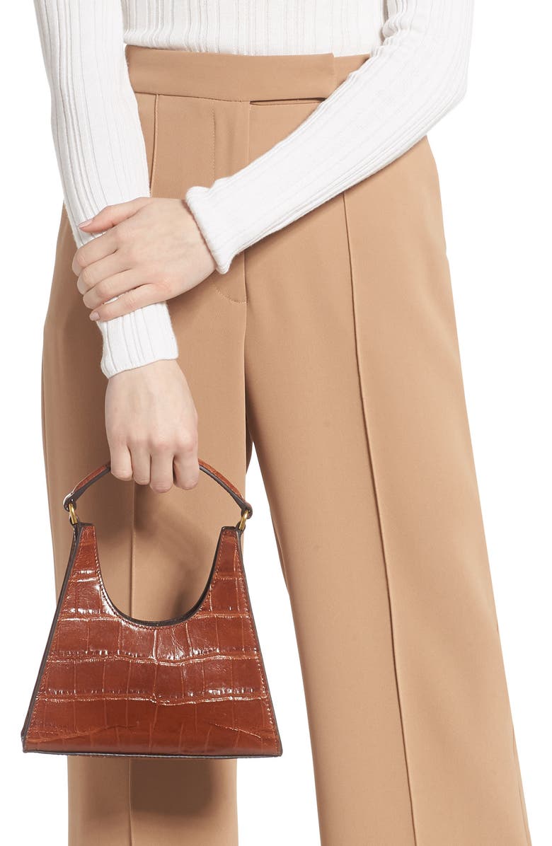 STAUD Mini Rey Croc Embossed Leather Crossbody Bag, Alternate, color,